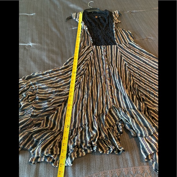 Free People One Caraway Stripe Maxi Dress Black Purple Cream Eyelet Lace Size M - Picture 16 of 16